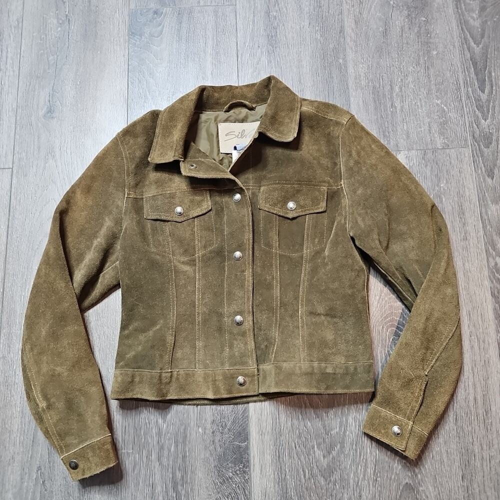 Silver Jeans Co Women’s 100% Leather suede Jacket Rare Cute Size M Button Front